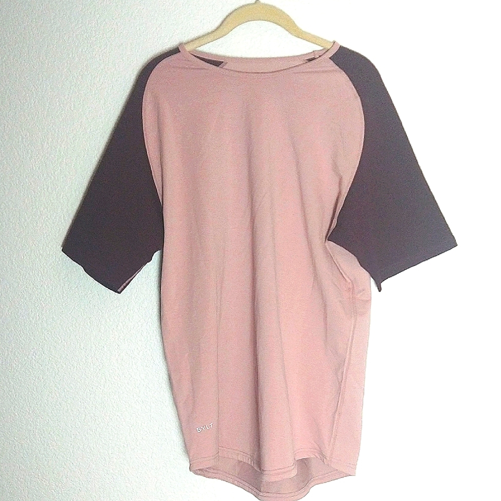 BYLT Men's Drop Cut Lux Raglan Sleeve Shirt Size Large Stretch Maroon Sleeves